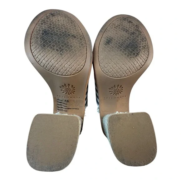 Yellow Box Striped Fringe Heeled Mules Size 7.5 Boho Slip-On‎ Sandals - Picture 5 of 9